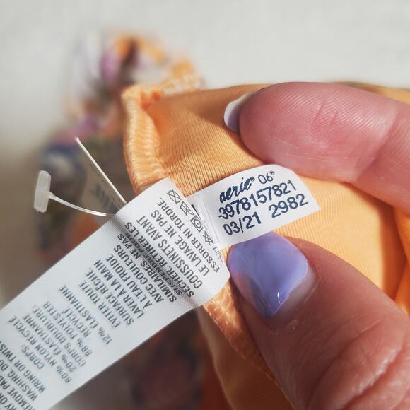 Aerie Orange Floral Bikini Scoop Top Women's Extra Large Ruffle Flutter NWT - Picture 11 of 13